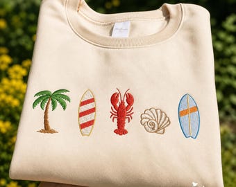 Individuell gesticktes Strand-Sweatshirt, personalisiertes Küsten-Hoodie-Geschenk, Ozean-Liebhaber-Sommer-Pullover