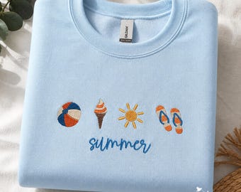 Individuell gesticktes Sommer-Sweatshirt, personalisierte Strand Hoodie Geschenk, Urlaub Küstenästhetik Pullover