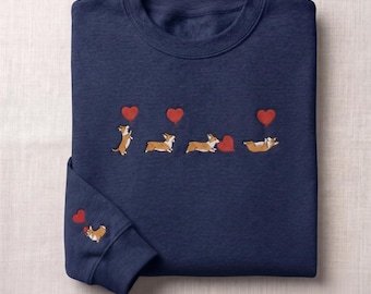 Corgis Sweatshirt, Hunde-Liebhaber-Geschenk, süßer Welpen Hoodie, besticktes Haustier-Liebhaber-Outfit, Valentinstag-Geschenk