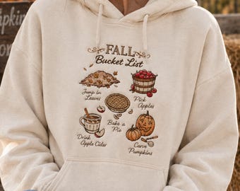 Bestickter Herbst-Hoodie mit Bucket List-Motiv, kuscheliges Herbst-Sweatshirt, Herbstgeschenk, personalisierter Pullover für Sie