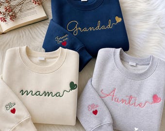 Personalisiertes gesticktes Familien-Sweatshirt, benutzerdefinierte Mama Tante Opa Hoodie Geschenk, Name Pullover