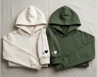 Benutzerdefinierte Initial Hoodie Set, passende paar Hoodies, gesticktes Herz Sweatshirt, Romantisches Geschenk