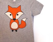 What does the fox say! Childrens applique fox tshirt - heather grey - made with upcycled fabric