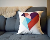 SALE: organic cotton / upcycled geometric heart patchwork pillow cover - colorful - 18"