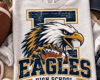 Custom Eagles Football PNG, Personalized School Mascot Design, Retro Varsity Team Spirit, Distressed Game Day Digital Download