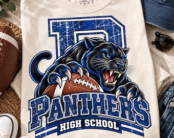 Custom Panthers Football PNG, Personalized School Mascot Design, Retro Varsity Team Spirit, Distressed Game Day Digital Download