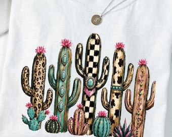 Western Cactus PNG, Leopard, Checkerboard, Boho Cowgirl Graphic (Digital Download)