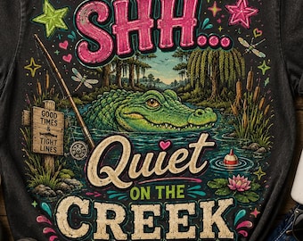 Quiet On The Creek – Alligator Fishing PNG, Southern Vintage Design (Digital Download)