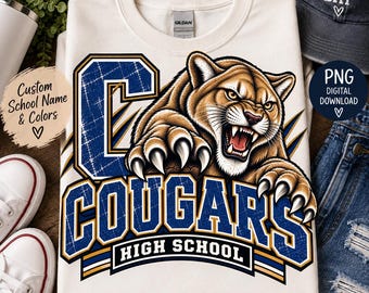 Custom Cougars Retro Varsity Mascot PNG, Personalized School Team Design