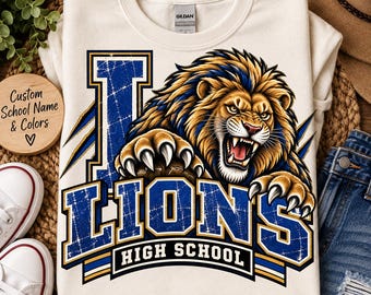 Custom Lions Retro Varsity Mascot PNG, Personalized School Team Design