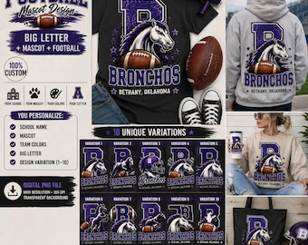 Custom Football Mascot PNG, Personalized School Team Design, Big Letter Football