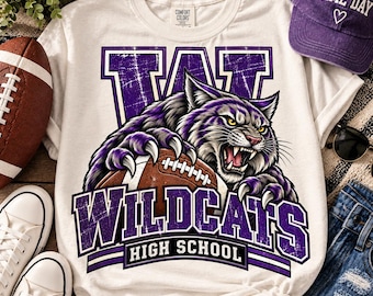 Custom Wildcats Retro Varsity Mascot PNG, Personalized School Team Design