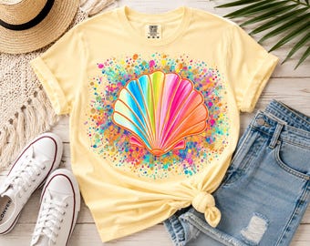Colorful Seashell Splatter PNG, Coastal Summer Design (Digital Download)