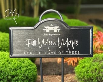 Engraved Japanese Maple Plant Tag | Arched Black Stainless Steel