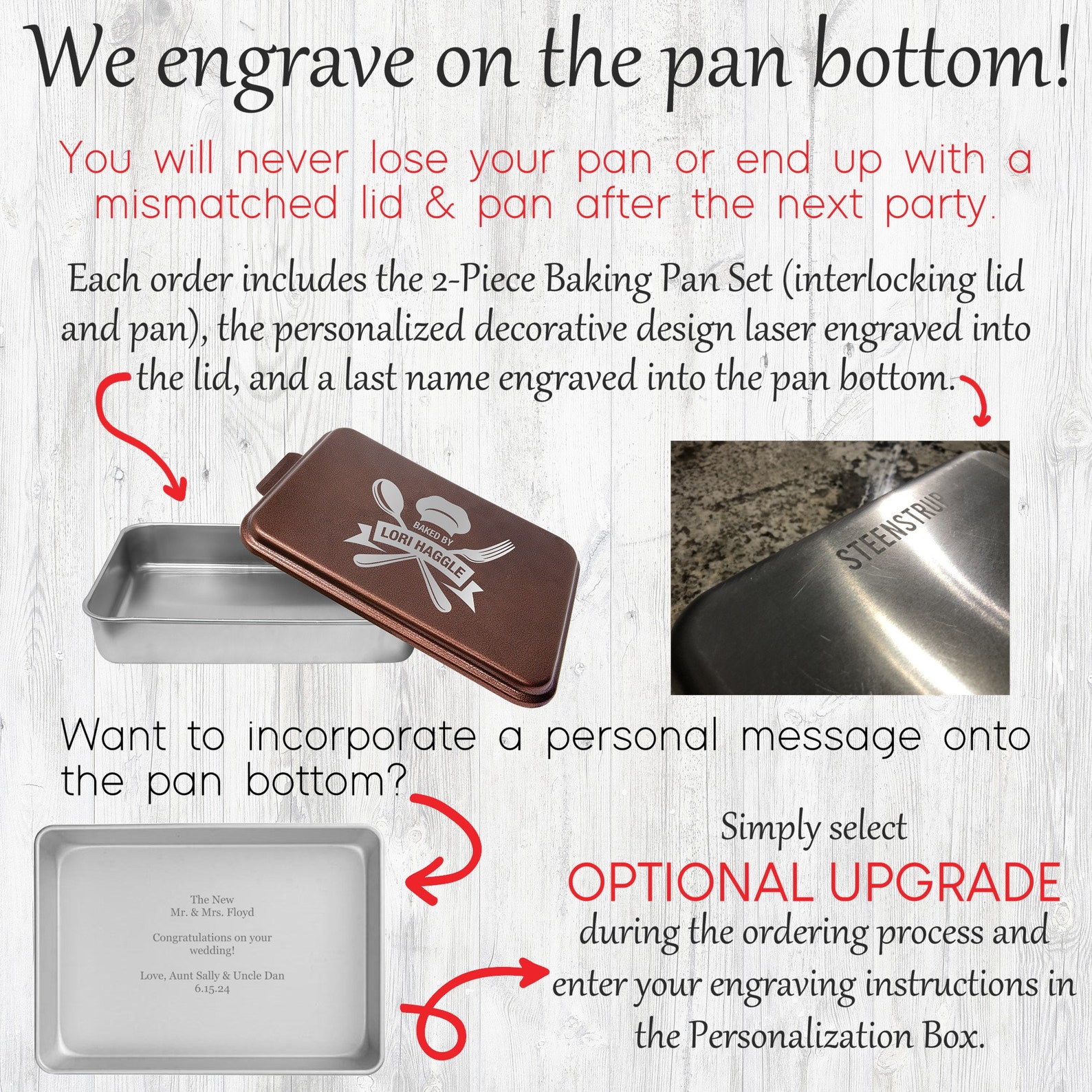 Engraved Cake Pan and Lid SET 9x13 Personalized on Lid AND Etsy