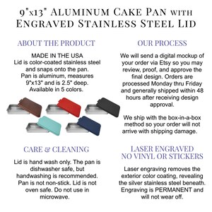 Custom Engraved Cake Pan, Personalized Cake Pans, Customized Metal Cake Pan, Gifts for Bakers, Baking Pan w/ Lid, Housewarming Gift, Wedding image 2