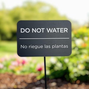 Do Not Water Sign | Bilingual Garden Marker | No Riegue Las Plantas | Large 6&quot;x4&quot; Aluminum Yard Sign | Outdoor Stake | Landscape Sign | HOA