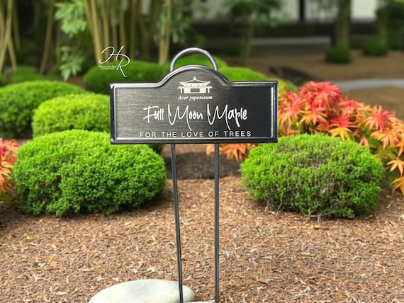 Engraved Japanese Maple Plant Tag | Arched Black Stainless Steel