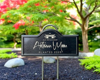 Engraved Japanese Maple Plant Tag | Arched Black Stainless Steel