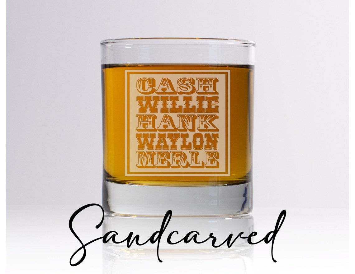 SANDCARVED DESIGN Kings of Country Music Whiskey Glass Etsy