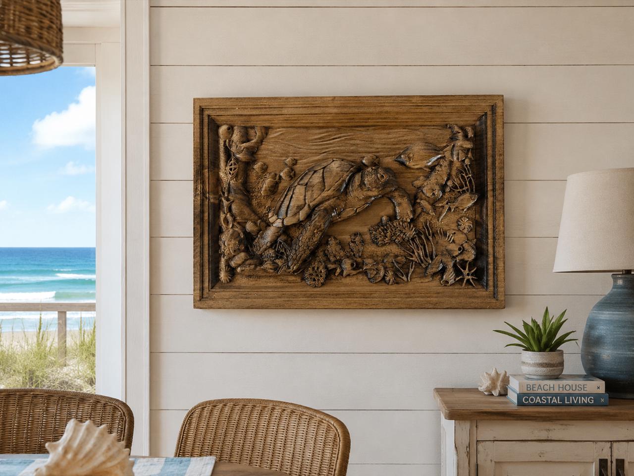 Sea Turtle Wooden Wall Art, Coastal Beach House Decor, Carved Ocean ...