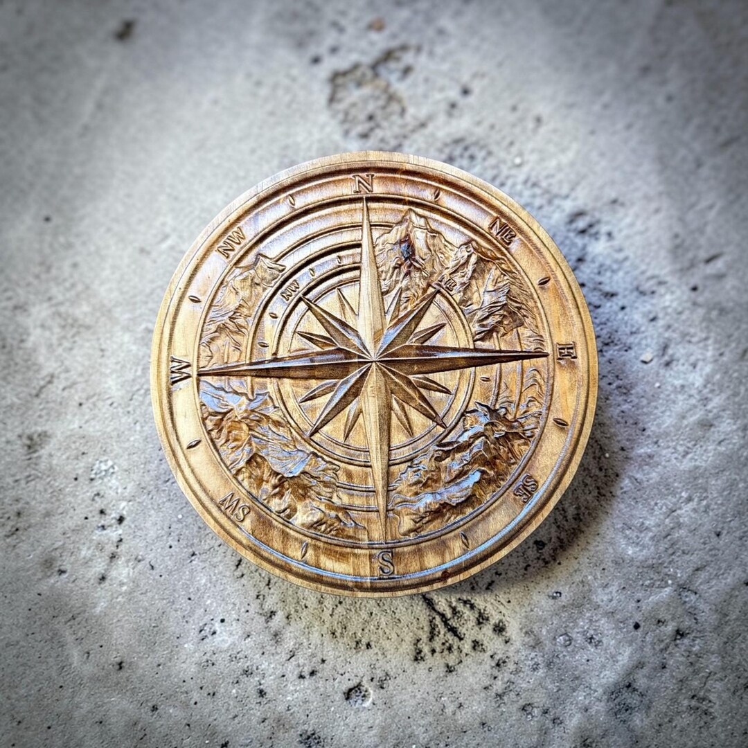 Carved Wooden Compass Rose Wall Art – Rustic Nautical Decor, Adventure ...