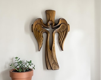 Carved Wooden Angel Wing Cross – Faith Inspired Religious Wall Decor