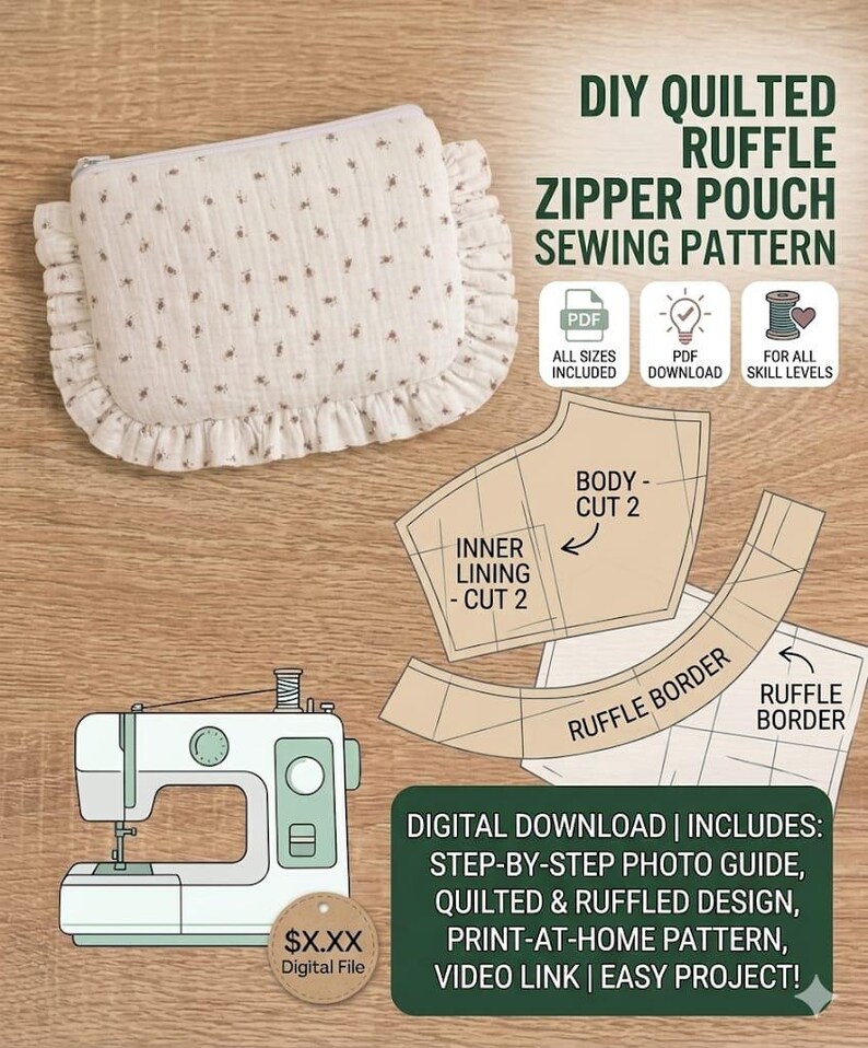 Serger Ruffle Pouch Pattern Ruffle Pouch Pattern, Sewing Gift Pattern, Beginner Friendly, Instant ...