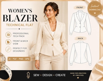 Damen taillierte Schößchen Jacke Schnittmuster PDF, Blazer Muster, Business Casual Jacke, druckbare PDF