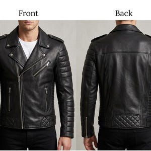 Chaqueta de cuero negra para hombre, chaqueta clásica de motociclista, chaqueta acolchada para moto, abrigo de cuero estilo punk rock, prenda de abrigo de moda para motociclistas. imagen 2