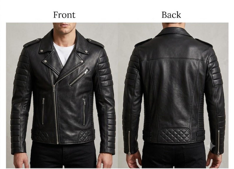 Chaqueta de cuero negra para hombre, chaqueta clásica de motociclista, chaqueta acolchada para moto, abrigo de cuero estilo punk rock, prenda de abrigo de moda para motociclistas. imagen 2