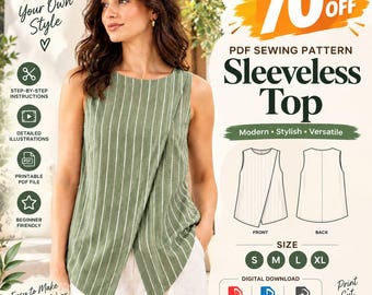 Schnittmuster für ein Wickeloberteil (PDF) | Damen-Wickeloberteil mit drapierten Ärmeln | Kurzarmbluse mit seitlicher Bindefläche | Größen: S-M-L-XL | Formate: A0, A4, US Letter | Sofort-Download