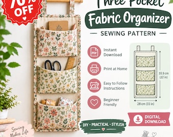 Nähvorlage für einen Stofforganizer mit drei Taschen (PDF), Hängeorganizer-Vorlage, Aufbewahrungstaschen für Stoffe, DIY-Nähvorlage, Sofort-Download