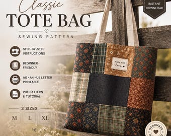 Nähanleitung für eine Patchwork-Tasche (PDF) | Patchwork-Taschenmuster | Anfängerfreundliche Taschenanleitung | A0, A4, US Letter (druckbar) | Digitaler Download