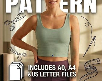 Schnittmuster für ein kurzes Tanktop (PDF) | Schnittmuster für einen Sport-BH | Formate: A0, A4, US Letter | Sofort-Download | Anfängerfreundlich