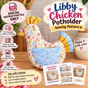 Chicken Oven Mitt Sewing Pattern PDF | Chicken Pot Holder Pattern | Farmhouse Kitchen Potholder | Quilt Hot Pad | Instant Download