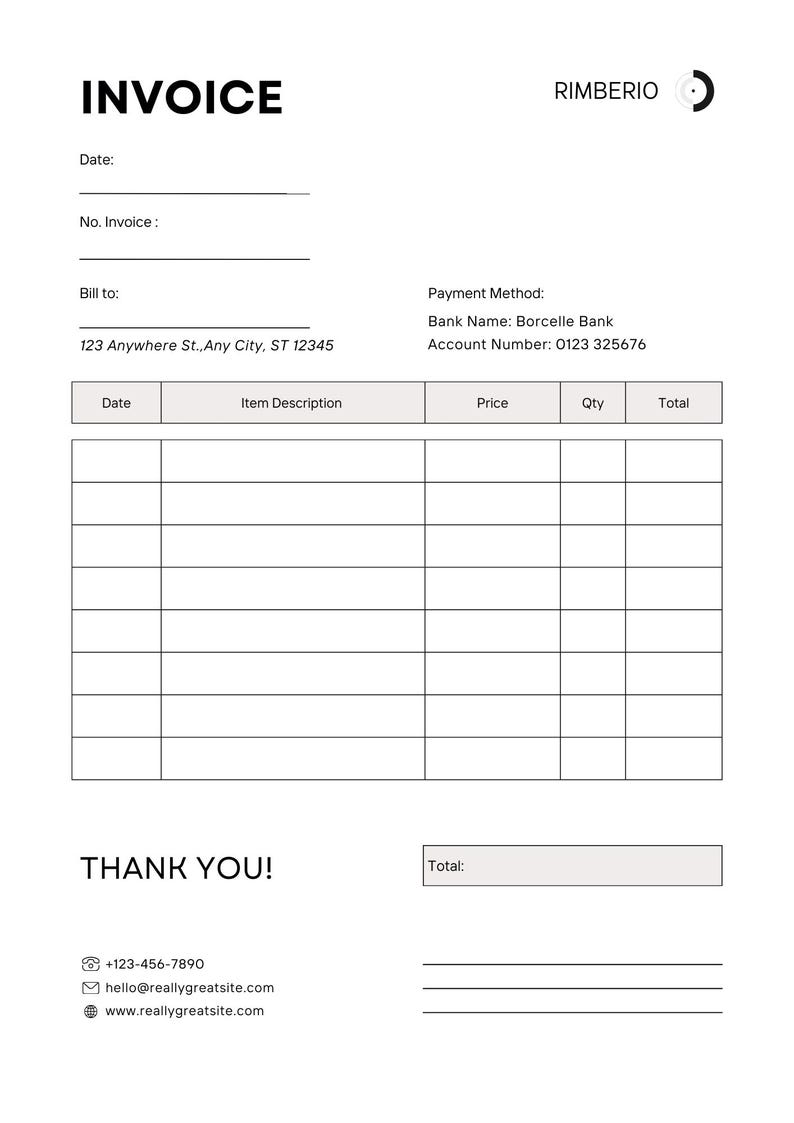 Editable Invoice Template Printable | Professional Small Business ...