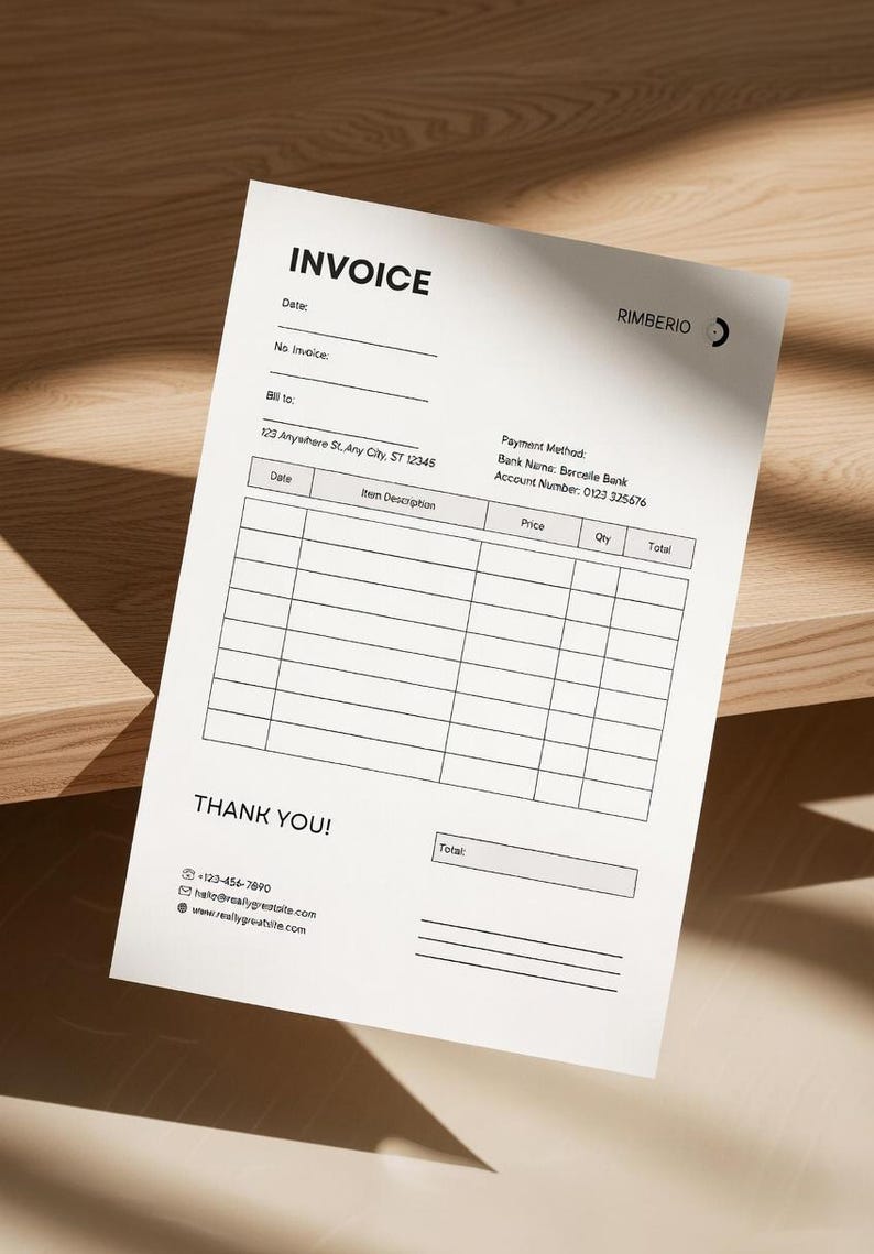 Editable Invoice Template Printable | Professional Small Business ...