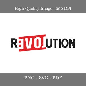 May include: A graphic design featuring the word REVOLUTION in black sans-serif capital letters. The letters EVOL are enclosed within a red rectangular box, while the letters R, U, T, I, O, and N remain in black. The text is centered on a white background.