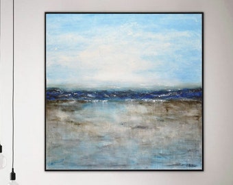 Landscape painting original large painting square abstract oil painting ocean blue seascape modern art by L.Beiboer