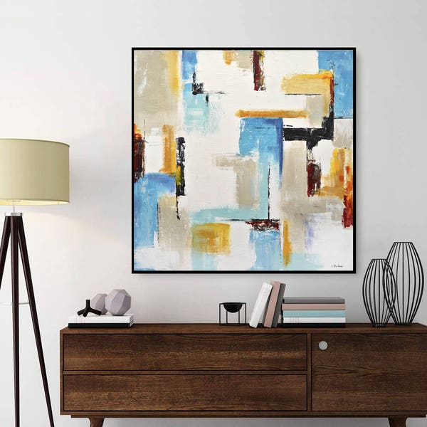 Abstract art painting original large painting colorful art contemporary yellow blue abstract raw modern art by L.Beiboer