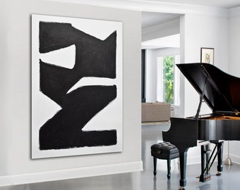 Minimalist painting black and white art original abstract on canvas geometric wall art modern acrylic painting decor design by L.Beiboer