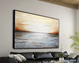 Large abstract landscape painting original gray brown modern abstract art oil painting by L.Beiboer