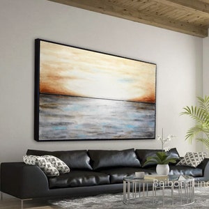 Large abstract landscape painting original gray brown modern abstract art oil painting by L.Beiboer