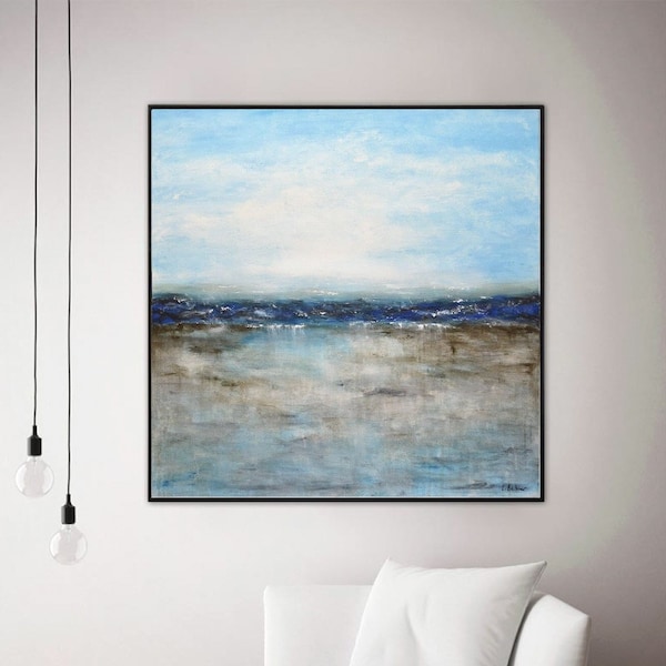 Landscape painting original large painting square abstract oil painting ocean blue seascape modern art by L.Beiboer