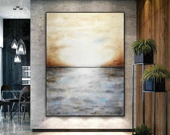 Vertical Landscape Seascape Painting Brown Gray Modern Abstract Wall Art Calming Oil Painting on Canvas Art Gallery Fine Art