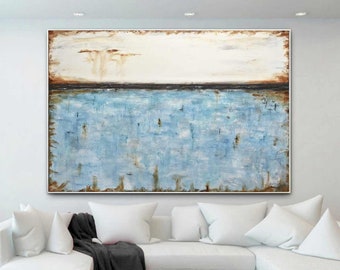 Original Extra Large Handmade Abstract Art Turquoise Oil Painting White Blue Landscape Contemporary Art Modern Home Decor by L.Beiboer