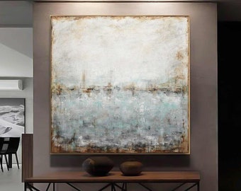 Large Original Art Square Abstract Painting Blue Brown Textured Contemporary Art Modern Fine Art by L.Beiboer