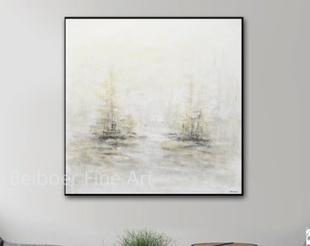 Original Large Square Landscape Abstract Painting Trees Earth Tones Contemporary Wall Art Modern Interior Design hand painted by L.Beiboer