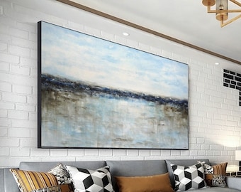Large landscape painting original abstract art white blue ocean painting modern abstract oil painting artwork by L.Beiboer
